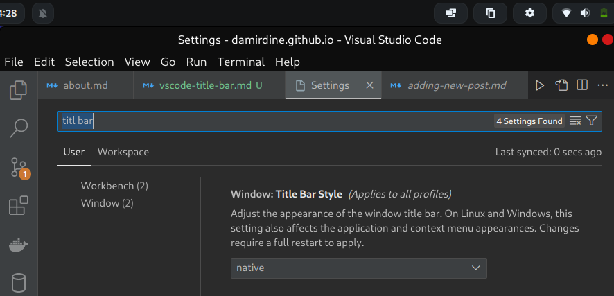 vscode title bar before